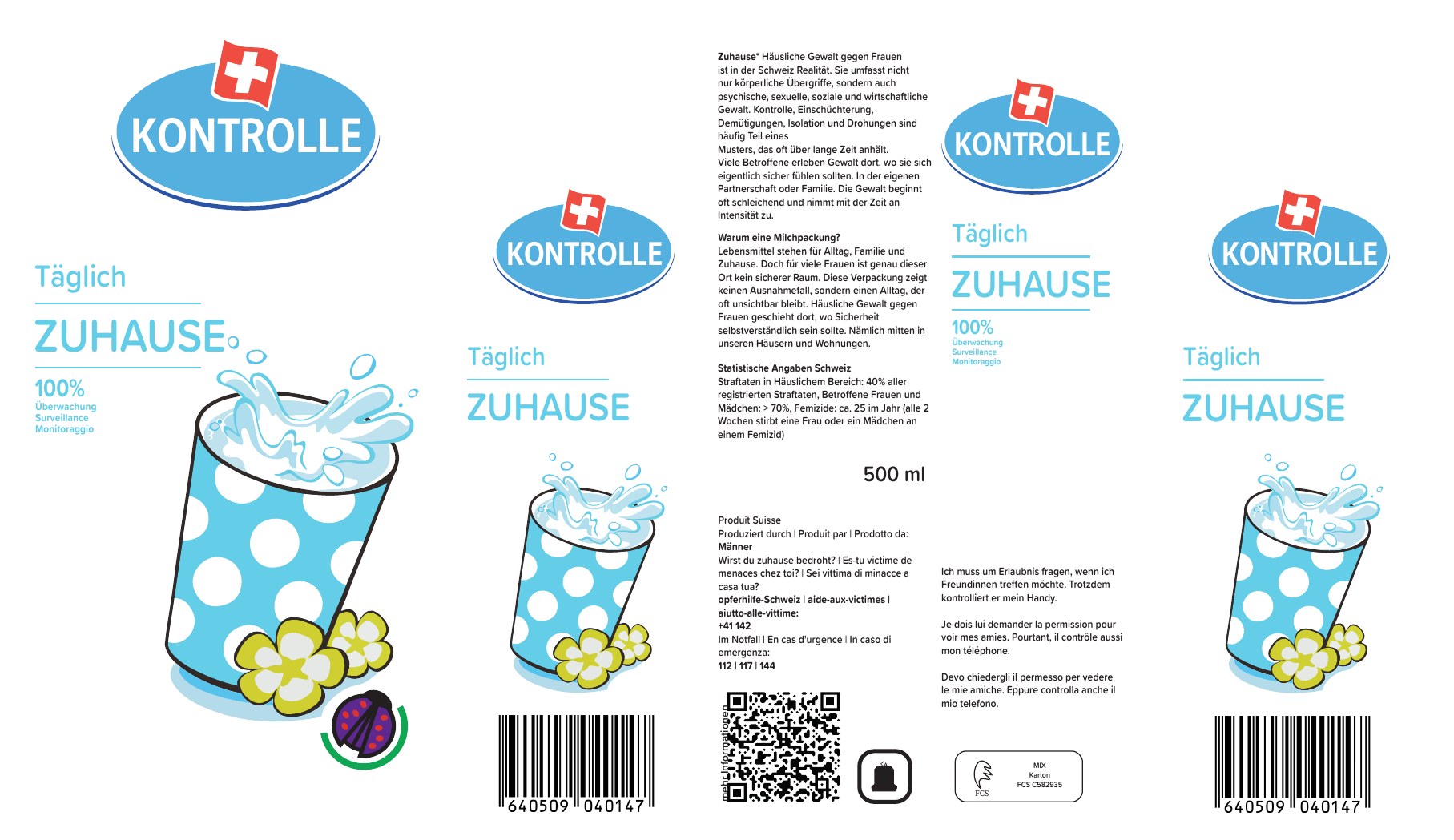 Entwurf einer Milchverpackung mit Informationen zu häuslicher Gewalt